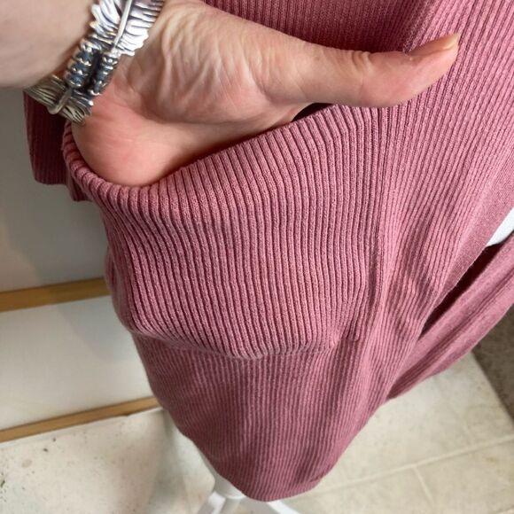 J. Jill Ribbed Dusty Rose Open-Front Cardigan w/ pockets lightweight ribbed - Picture 4 of 7
